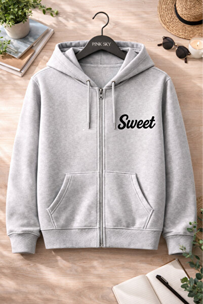 Pink Sky Unisex Printed Zipper Hooded Sweatshirt