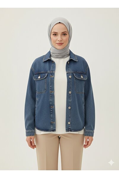 ECALAMODE Women's Denim Jacket Buttoned Pocket Detail Casual Regular Jean Jacket