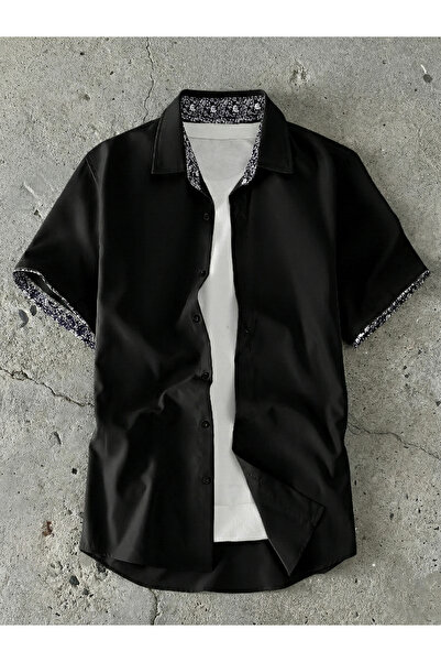 Take Two By Styli Men Black Spread Collar Short Sleeve Shirt