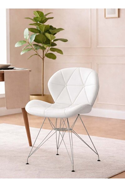 Taimi Ergonomic Leather Upholstered Chair with Metal Legs for Living Room, Di...