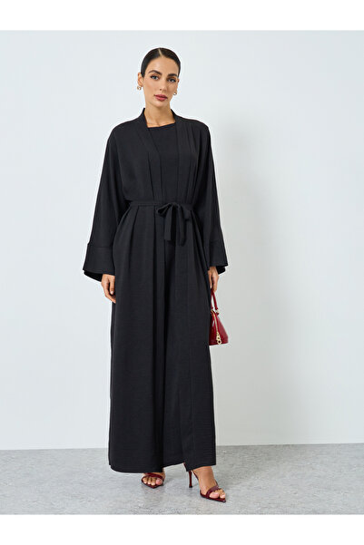 Take Two By Styli Women Solid Long Sleeve Abaya and Dress Modest Set