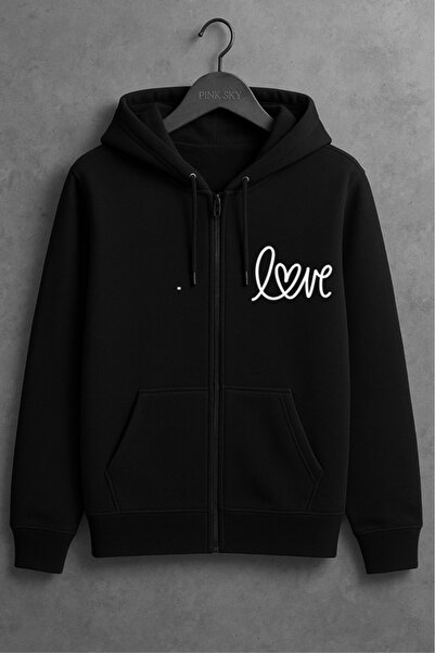 Pink Sky Unisex Printed Zipper Hooded Sweatshirt