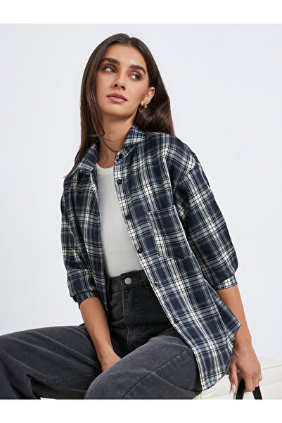 Styli Women Plaid Oversized Long Sleeve Shirt