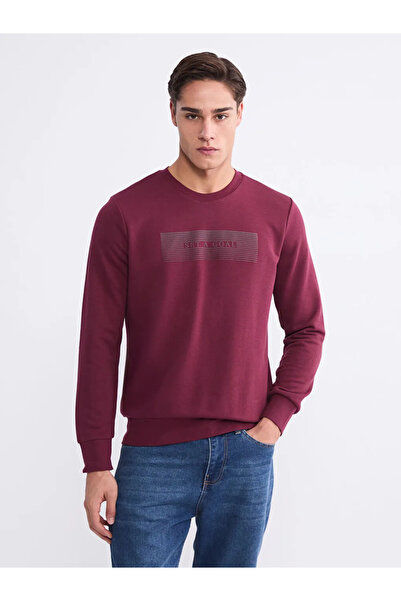 LC Waikiki Claret Red Crew Neck Printed Men's Sweatshirt