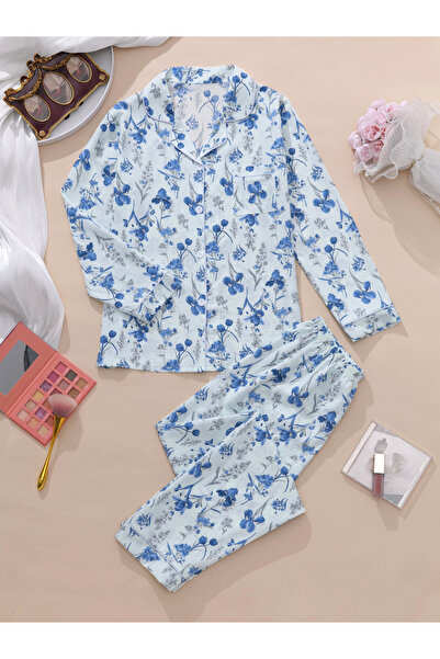 Take Two By Styli Women Floral Print Shirt and Pyjama Set