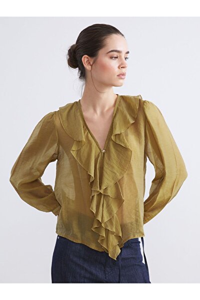 LC Waikiki V Neck Ruffle Chiffon Blouse