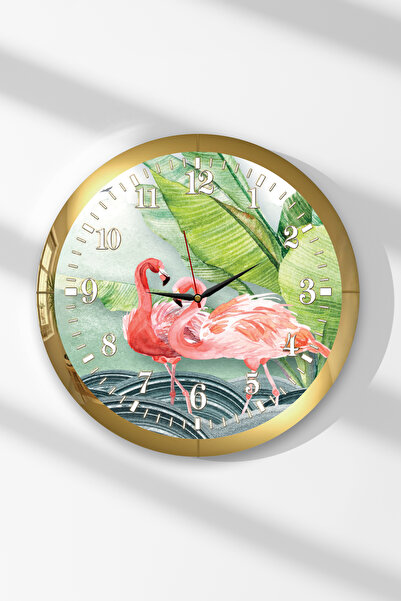 Zevahir Mobilya Dekorasyon Ceas de perete rotund din MDF cu tematică Flamingo...