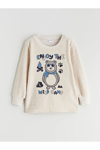 LC Waikiki Beige Velvet Printed Boy's Pajama Set