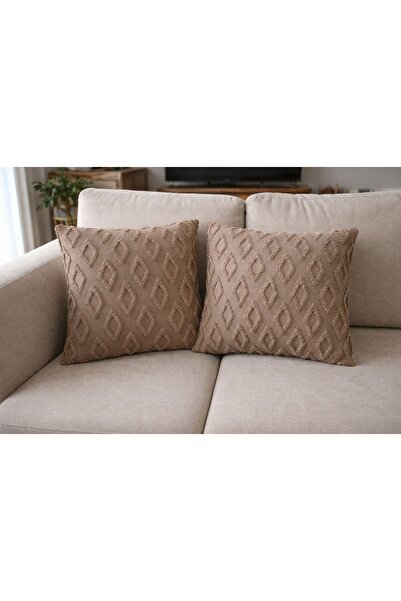 bufidik Husă de pernă maro cu model baklava și textură de in, dublă 43x43