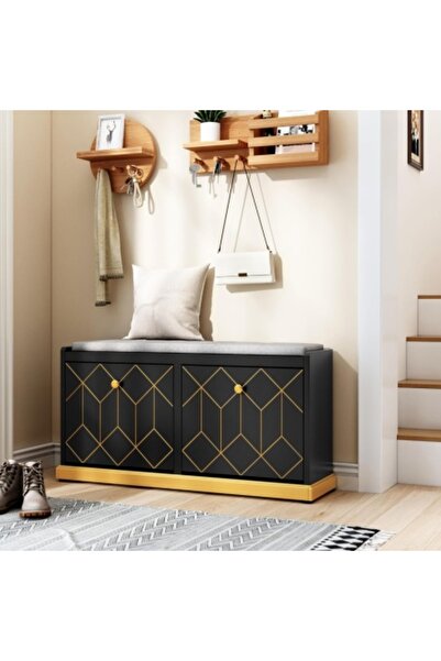 eMobili Hall Bench 99 cm, Shoe Storage Bench - Black - Gold