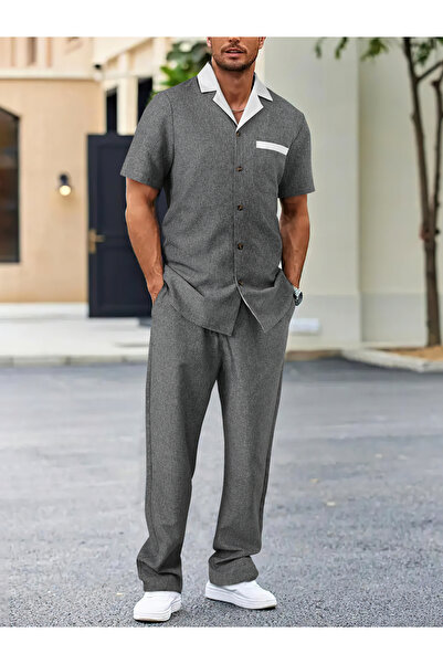 Take Two By Styli Men Grey Pocket Detail Shirt and Pants Co-Ords