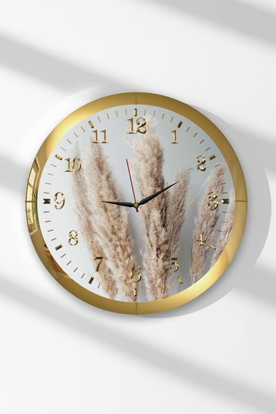 Zevahir Mobilya Dekorasyon Gold Framed Wheat Themed Round Mdf Wall Clock