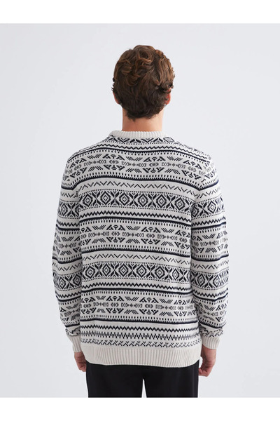 LC Waikiki Beige Crew Neck Patterned Men's Knitwear Sweater