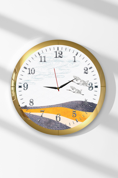 Zevahir Mobilya Dekorasyon Ceas de perete rotund din MDF cu tematică Gold Flo...