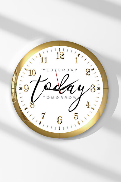 Zevahir Mobilya Dekorasyon Ceas de perete rotund din MDF cu cadru auriu și te...