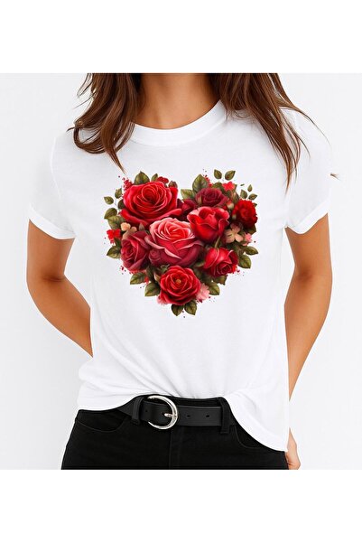 OEM Women's Cotton T-Shirt 100% Red Flowers