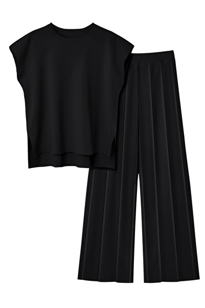 Take Two By Styli Women Black Sleeveless Top and Wide Leg Pants Co-Ords