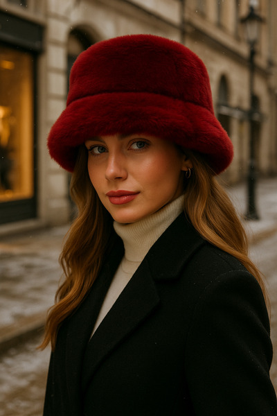 keisy Premium Plush Bucket Women's Hat (Burgundy)