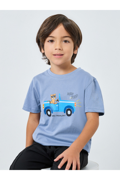 Styli تيشيرت واسع للأولاد باللون الأزرق الفاتح مطبوع قصة فضفاضة رسومات