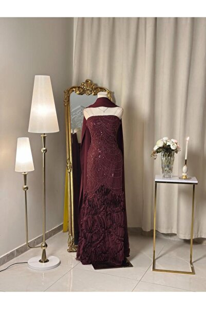 vanus fashion 6402-Elegant dress with a long shawl