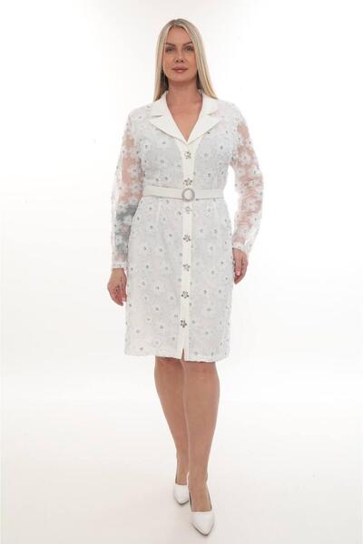 AVVER Women's Tulle Dress with Rose Embroidery and Belt