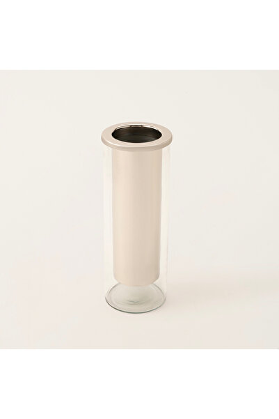 homez Oulfa silver metal/ glass cylindrical vase 11.5*11.5*31 cm