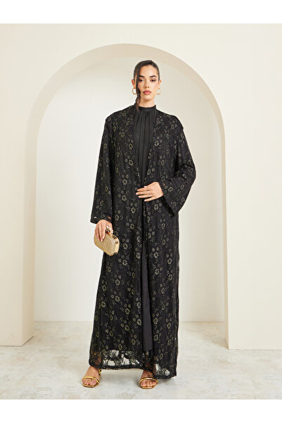 Styli عباية نسائية سوداء من الدانتيل مبطنة