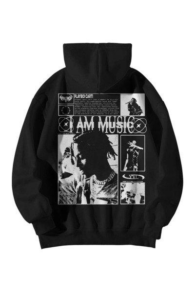 Scrovtie Unisex Black Oversized Hoodie - Playboi Carti I Am Music Printed 3 T...