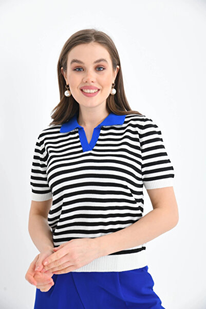 CARLA MARA    Women's Polo Neck Striped Knitwear Sweater