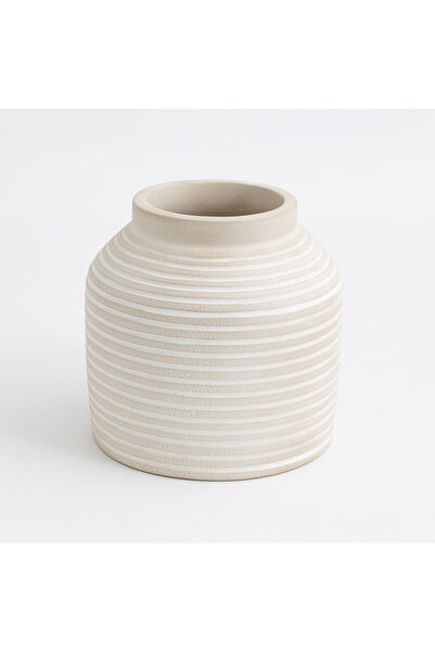 homez Porcelain Striped Pot Vase, Beige 18*18*16Cm