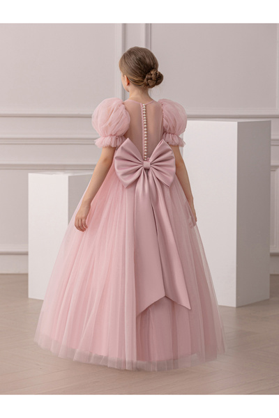 Take Two By Styli Girls Pink Puff Sleeve Embellished Maxi Dress