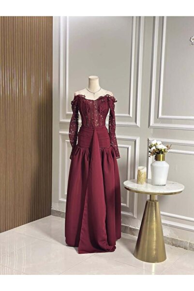 vanus fashion 6758-فستان عودي كلاسيكي بلمسة ملكيّة