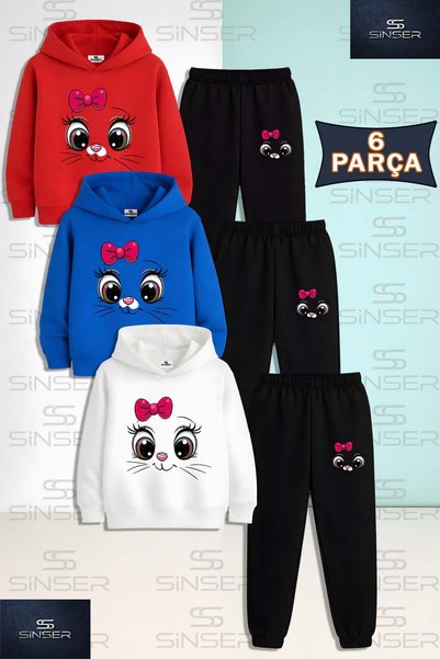 SS SİNSER Children's Unisex 3-Piece Hooded Tracksuit Set with a Pink Ribbon a...
