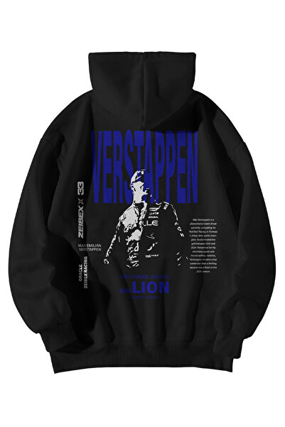 Scrovtie Unisex Black Oversized Hoodie - F1 Bang Max Verstappen Printed 3 Thr...