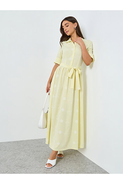 Styli Women Yellow Floral Print Shirt Maxi Dress