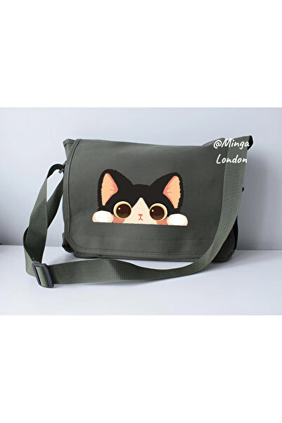 Minga London Kaki Cute Cat Eyes Printed Postman -Mingalondon