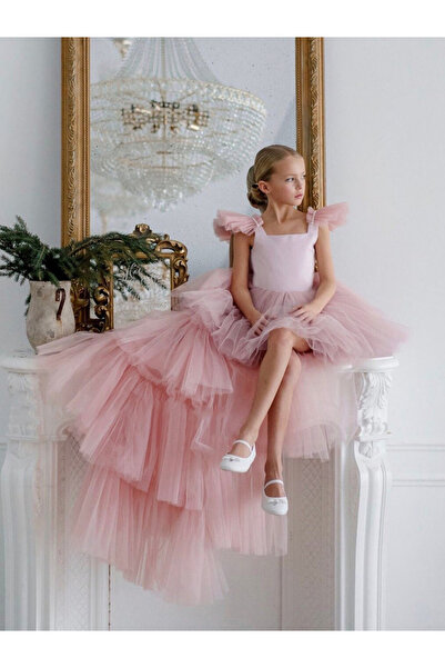 Take Two By Styli Girls Pink Tulle Sleeveless Mini Dress with Tail