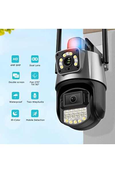 TTT كاميرا مراقبة خارجية بعدسة مزدوجة مع إضاءة