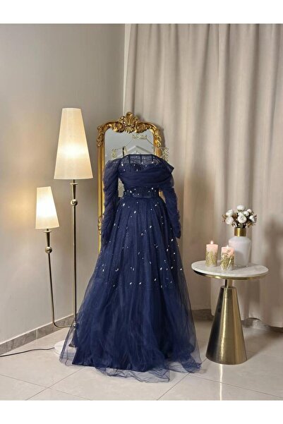 vanus fashion 6475-فستان كحلي بتصميم فخم يلفت الأنظار