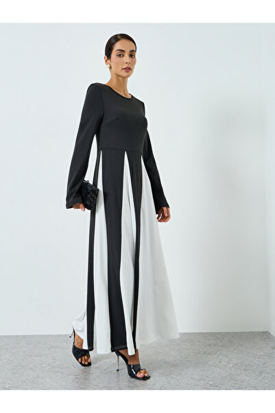 Take Two By Styli Women Black Color Block Long Sleeve Jalabiya