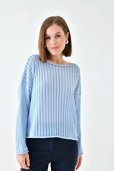 CARLA MARA Women's Boat Neck Knit Detail Casual Knitwear Sweater