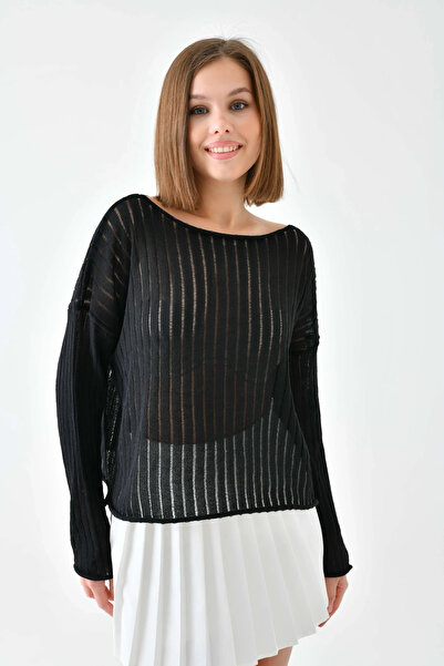 CARLA MARA Women's Boat Neck Knit Detail Casual Knitwear Sweater