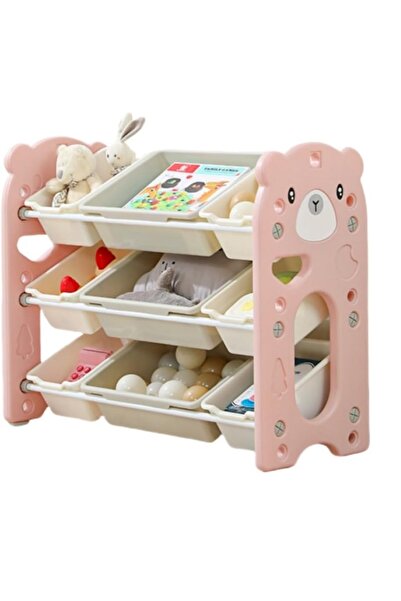 Nichiduta Garden Pink Bear children's organizer, with open shelves, on 3 leve...