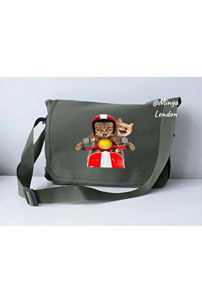 Minga London Haki Couple Hızlı Kedi Baskılı postacı -mingalondon