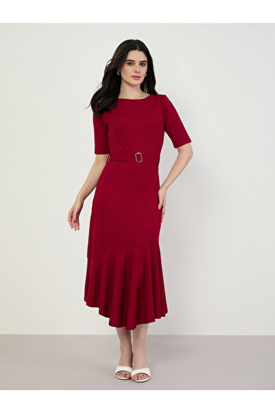 Styli Women Burgundy Mermaid Hem Midi Dress