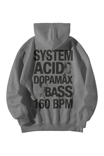 Scrovtie Unisex Anthracite Oversized Hoodie - Dopamax System Acid Techno Prin...