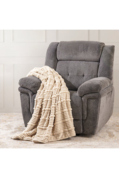 Boutique Blanche Contrast ribs jacquard flannel blanket 150*200cm beige