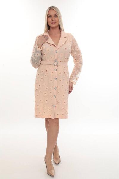 AVVER Women's Tulle Dress with Rose Embroidery and Belt