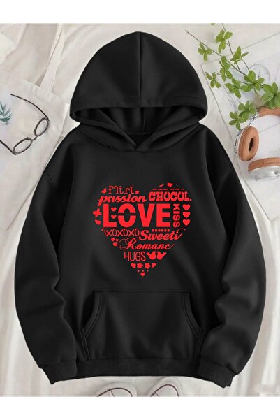 Deocept Unisex Love Valentine's Day Printed Hooded Kangaroo Pocket Comfortabl...