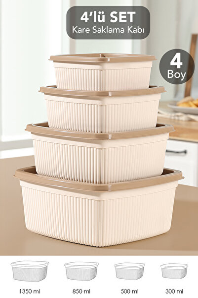Meleni Home مجموعة من 4 حاويات تخزين مربعة مخططة - حاوية طعام مناسبة للميكروو...
